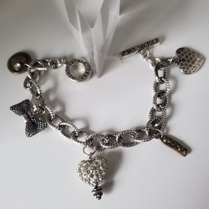 Aero Silvertone Heart Charms Toggle Bracelet